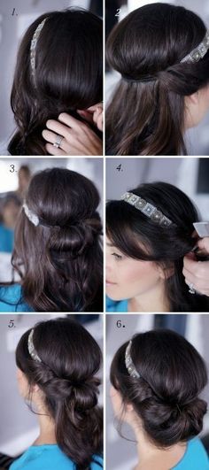 Love this! It's so easy. I usually add just a few bobby pins to secure it and then a touch of hairspray. Tutorial Chignon, Bike Commute, Penteado Cabelo Curto, Wedding Hairstyle, Hair Updo, Hair Stuff, Hair Dos, Cute Hair, Headband Hairstyles