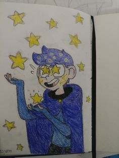 a drawing of a man holding a star in his hand