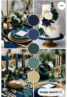 an image of a table setting with blue and green colors for the wedding day or special occasion