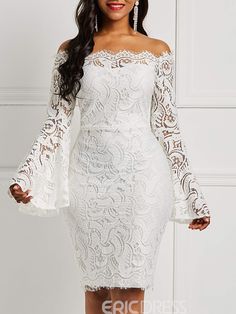 Gaun Koktail, Off Shoulder Lace Dress