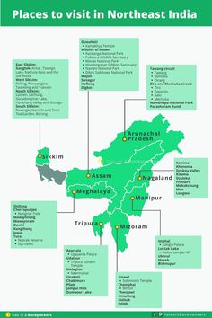 a map showing the places to visit in north east india