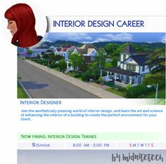 the website for interior design career shows an image of a woman's face and houses