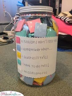 a jar filled with lots of sticky notes