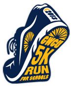 the logo for the 5k run is shown in blue, yellow and white colors