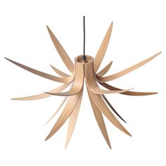 a wooden light hanging from the ceiling