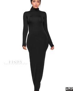 Fisdy - Elegante maxivestido de manga larga con elegante escote alto y silueta estilizada Fitted Bodycon Dress, Chic Maxi Dresses, Fall Attire, Winter Knit Sweater, Dress Attire, Bodycon Maxi Dresses, Long Sleeve Print Dress, Round Neck Dresses, Maternity Shoot