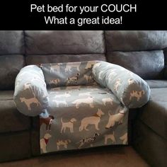 a couch with a dog print on it and the caption says, i can think of a couple dogs who would love this sofa