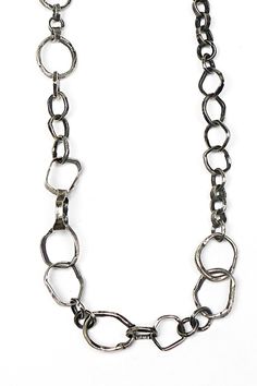 Hammered Hoops Mixed Chain Link Necklace by Lauren Passenti (Silver Necklace) | Artful Home Hammered Link Metal Jewelry, Hand Forged Silver Metal Chain Necklace, Brutalist Sterling Silver Jewelry With Hammered Detail, Brutalist Hammered Sterling Silver Jewelry, Jewelry Chain, Artful Home, Chain Links, Hammers, Chain Link Necklace