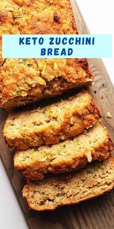 sliced loaf of keto zucchini bread on a cutting board