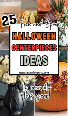 halloween centerpieces with candles and flowers in them