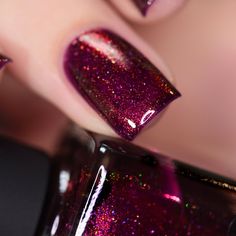 Royalty Deep Claret Holographic Nail Polish | Etsy Ilnp Nail Polish, Wine Nails, Nail Shimmer, Galaxy Nails, Nail Art Designs Summer, Holographic Nail Polish, Polygel Nails, Nice Nails, Finger Nails