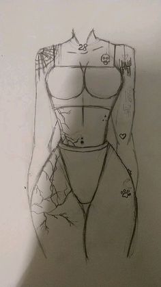 a drawing of a woman's torso with her hands on her hips and arms behind her back