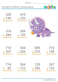 the worksheet for addition to subtract numbers with an image of a dinosaur