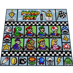 the mario kart game rug is shown with many different characters on it's squares