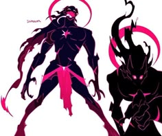 two silhouettes of demonic male and female characters