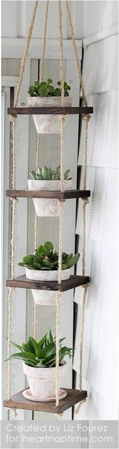 a hanging planter filled with potted plants