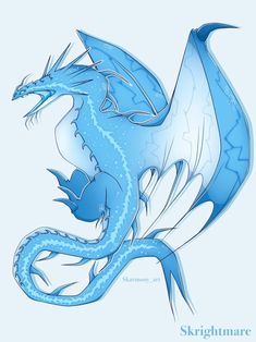 a blue dragon sitting on top of a white background