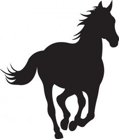 the silhouette of a running horse is shown in black on a white background, with long manes