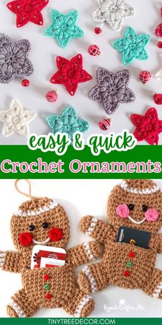 crochet christmas ornaments with the words easy and quick crochet ornaments on them