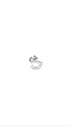 a black and white drawing of a coffee cup with flowers in it's center