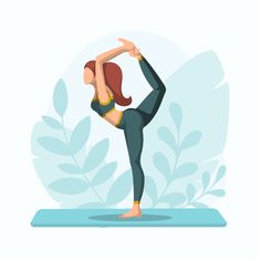 a woman doing yoga poses in front of a leafy background with the words, how to