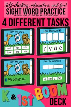 four different types of sight words and their meaningss for kids to use in the classroom