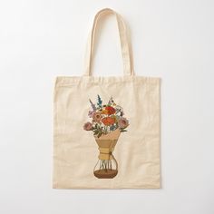 100% cotton reusable shopping carry bag with digital print on one side. Coffee and Flowers, in a Chemex. What more do you need? Coffee And Flowers, Flowers Tote Bag, Flowers Tote, Buy Coffee, Cotton Tote Bag, Carry Bag, Cotton Totes, Cotton Tote Bags, Do You Need