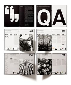 an open book with black and white images on it's pages, including the letter qa