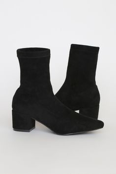 Enter the season with the Lulus Aeryn Black Suede Pointed-Toe Mid-Calf Boots! Soft faux suede shapes these boots with a pointed toe upper and a mid-calf shaft with a pull-on design, all atop an easy-to-walk-on block heel. Pair these boots with a sweater dress or denim bottoms and a cute sweater for a perfect winter outfit! 2. 25" wrapped block heel. Cushioned insole. Felted rubber sole has nonskid markings. Man made materials. Imported. Lulus | Aeryn Black Suede Pointed-Toe Mid-Calf High Heel Boots | Size 6.5. Perfect Winter Outfit, Denim Bottoms, Sock Boots, Cute Sweater, Calf Boots, Cute Sweaters, Heel Boots, Mid Calf Boots, High Heel Boots