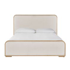 a bed with white sheets and pillows on top of it, against a white background