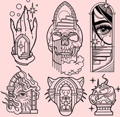 some kind of tattoo designs on a pink background