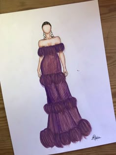 a drawing of a woman in a purple dress