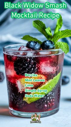 black widow smash cocktail recipe with berries and mint