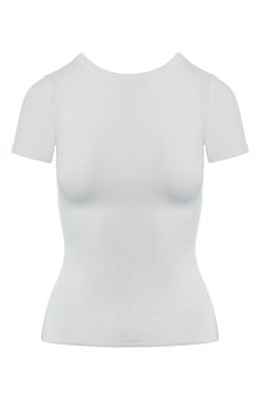 Smooth jersey enhanced with plenty of stretch hugs your curves in this trim-fitting T-shirt. 21 1/2" length (size Medium) Crewneck Short sleeves 88% polyester, 12% spandex Hand wash, line dry Imported Platform Slippers, Fragrance Design, Kids Sandals, Designer Clothes For Men, Modern Outfits, Fabric Gifts, Free Fabric, Women's Summer Fashion, Athletic Women