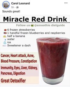 an image of a red drink in a glass with information about the benefits and uses