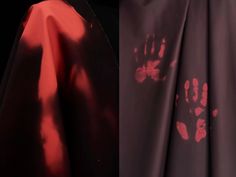 two different images of the same dress with red hand prints on it