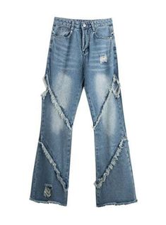 Denim Slim Edgy Denim Flare Jeans With Frayed Hem, Edgy Mid-rise Blue Bottoms, Spring Edgy Flare Jeans With Frayed Hem, Edgy Blue Mid-rise Bottoms, Edgy Blue Cotton Jeans, Blue Edgy Cotton Jeans, Edgy Wide Leg Jeans With Frayed Hem, Edgy High Waist Denim Blue Flare Jeans, Edgy Blue Cotton Bottoms