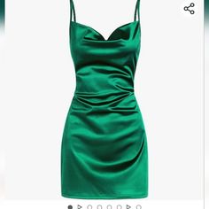 Beautiful Emerald Green Stretchy Sexy Cowl Neck Dress. Back Tie To Cinch Waist. Mini Length. Size Large Perfect For Any Upcoming Dance Or Formal Green Mini Length Satin Dress, Satin Cocktail Dress, Mini Slip Dress, Dress Spaghetti, Silk Mini Dress, Satin Mini Dress, Satin Dress, Types Of Dresses, Mini Dresses