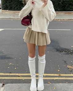 #skirtcombinations #korean #Skirtoutfitcolorcombinations #womenscotton #linenclothing #Miniskirt #skirtoutfits #winter #autumn #skirtfashion Rok Outfit, Cold Outfits, Neue Outfits, Paris Outfits, Fall Fits, Autumn Outfits, White Boots, Looks Chic