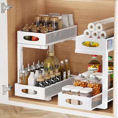 an organized pantry with spice and condiments