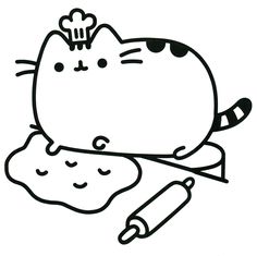 a black and white drawing of a cat laying on top of a piece of paper