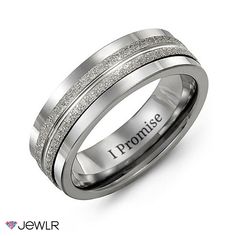 men's wedding band with silver glitter inlays and i promise written on the side