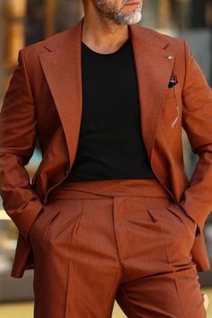 Man Rust 2 Piece Suits Wedding Suits Grooms Wear Suit 2 Piece - Etsy Wide Notch Lapel Suit, Mens Modern Suits, Black And Orange Suit Men, Burnt Orange Men Outfit, Burnt Orange Suits For Men Wedding, Autumn Suit Men, Burnt Orange Suits For Men, Orange Suits For Men, Orange Suit Outfit