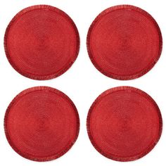 four red placemats on a white background