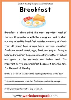 the breakfast worksheet for kids to learn how to read and understand what food they are