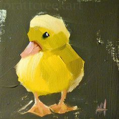 a painting of a yellow duck on a black background