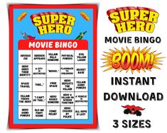 the super hero movie bingo game