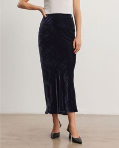 A sophisticated sweep of silky velvet, to help you celebrate the holidays in style. This washable maxi skirt is cut on the bias for a subtly shaped silhouette. Pair it with the Velvet by Graham & Spencer Nancy Top for an elevated look, or wear it with a tee or cashmere sweater for a more casual take on dazzling. From Velvet by Graham & Spencer. Elastic waist. USA. Velour Skirt Outfit, Velour Skirt, Red Items, Lace Pencil Skirt, Handle With Care, Garnet Hill, Knoxville Tn, Velvet Fashion, The Velvet