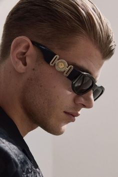 Versace Medusa Sunglasses, Diy Sneakers, Versace Gold, Versace Collection, Versace Accessories, Heart Face Shape, Gold Logo