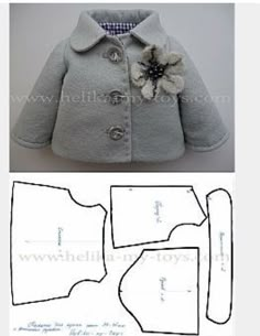 an image of a doll coat with flowers on the front and back, as well as instructions for how to sew it